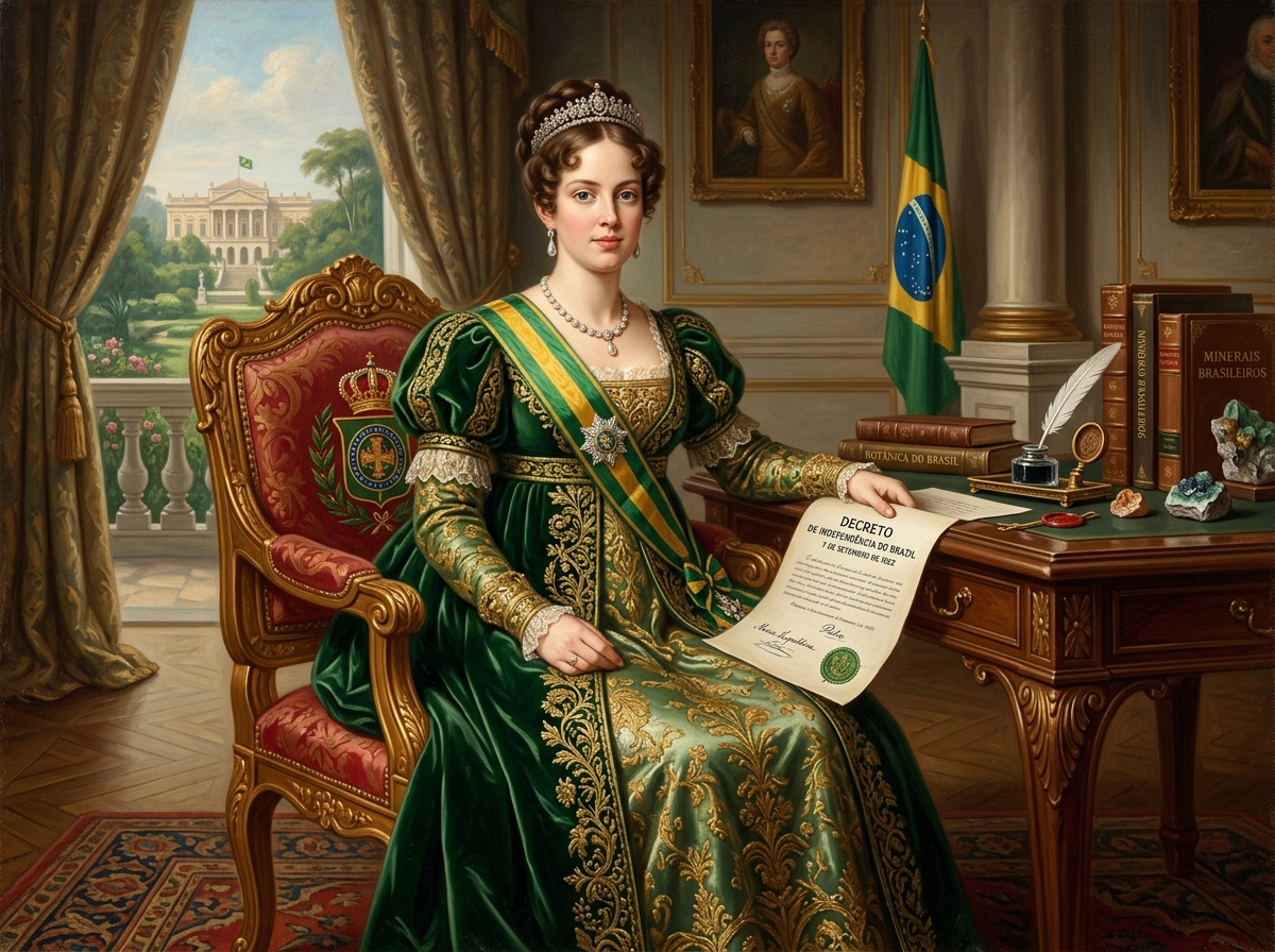Pintura imperial de Dona Leopoldina assinando o decreto de Independência do Brasil